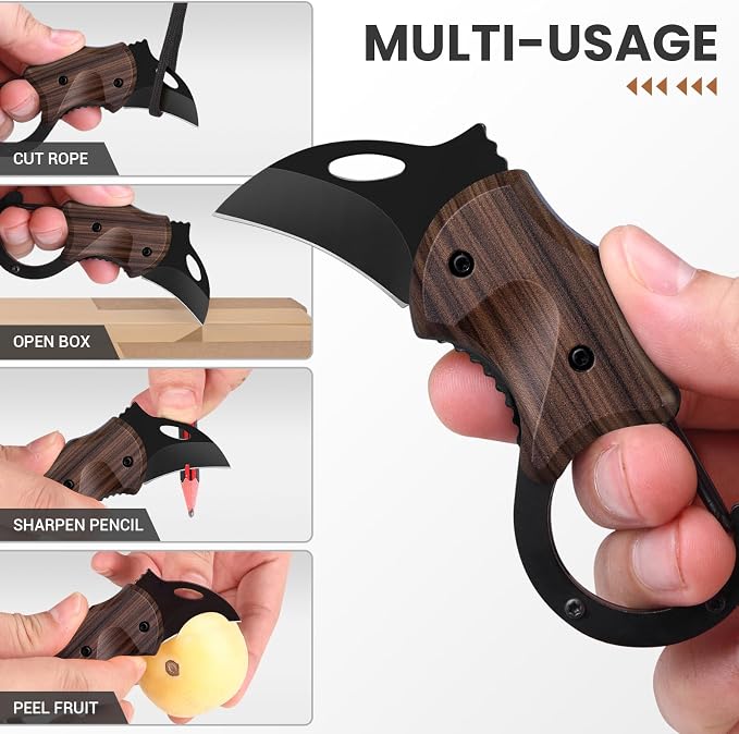 FUNBRO Small Pocket Knife for Men | Cool Box Cutter with 1.34 inch Sharp Blade, EDC Knives Tool for Everyday Carry (Wood Grain) - Image 4