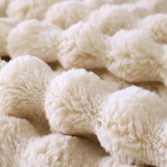 COOVA Faux Fur Throw Blanket for Couch, Cozy Soft and Fuzzy Plush Rabbit Fur Bubble Blanket for Sofa Bedroom Living Room, 60x80 Inches Light Taupe - Image 5