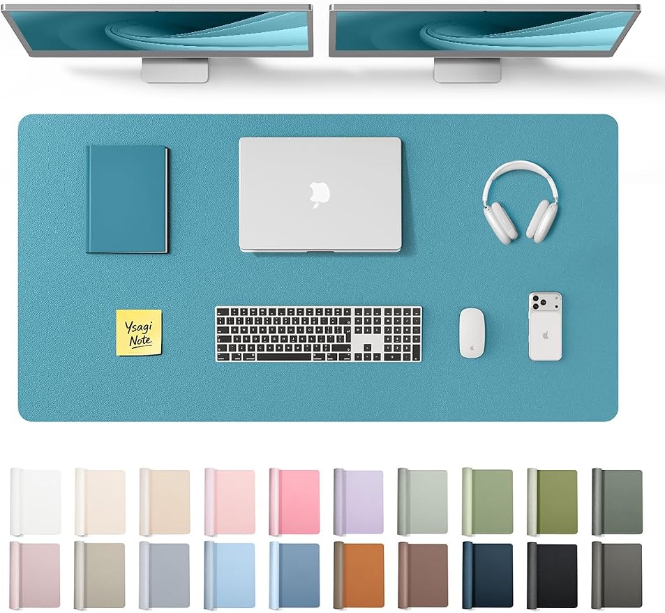 YSAGi Leather Desk Pad Protector, Office Desk Mat, Large Mouse Pad, Non-Slip PU Leather Desk Blotter, Laptop Desk Pad, Waterproof Desk Writing Pad for Office and Home (Turquoise,47.2" x 23.6") by YSAGi