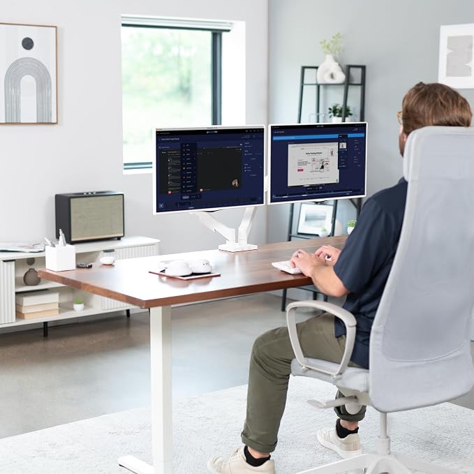 VIVO Dual Monitor Stand, Fully Adjustable Arms for 17 to 32 inch Screens, Mechanical Articulating Desk Mount, Gaming and Office Setups, VESA 75x75, 100x100, Max 19.8 lbs, Classic, White, STAND-V002OW - Image 9
