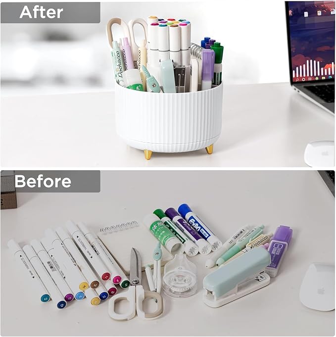 Gawsey Silver Desk Organizers and Accessories with Desk Organizer 360° Rotating Pen Holder and Office Supplies, Cute Stationery Supplies Set - Image 6