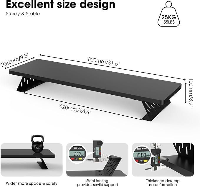 Fenge Monitor Stand Riser, 31.5 Inch Desk Top Shelf for 2 Monitors, Computer Stands for Desk, Wood & Steel Desktop Riser for Laptop, PC, Printer - Image 5
