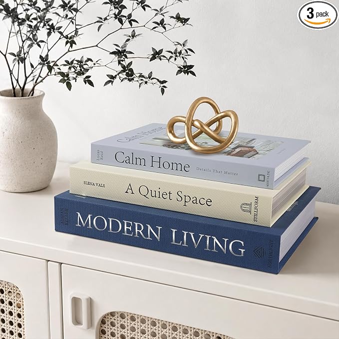 OuMuaMua Decorative Books for Home Decor, Set of 3 Stackable Fake Books for Coffee Table Bookshelf Decor, Modern Aesthetic Decorative Book for Home Living Room Bedroom Office Decoration, Blue by OuMuaMua