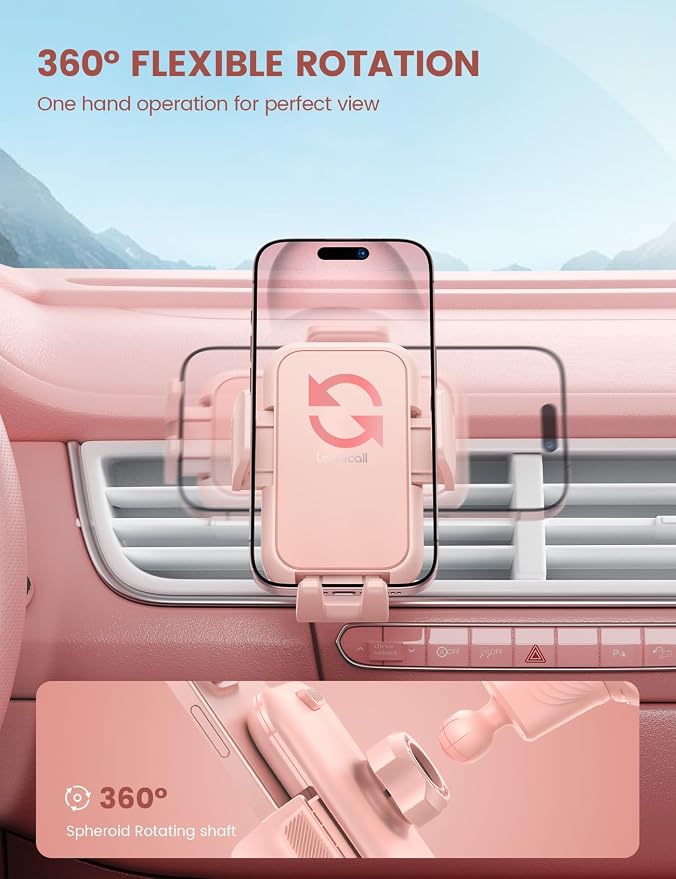 Lamicall 2026 Wider Clamp & Metal Hook Car Phone Holder Vent [Thick Cases Friendly] Phone Holders for Your Car Mount Automobile Hands Free Cradle Air Vent for iPhone 17 16 15 14 13 Pro Max Pink - Image 3