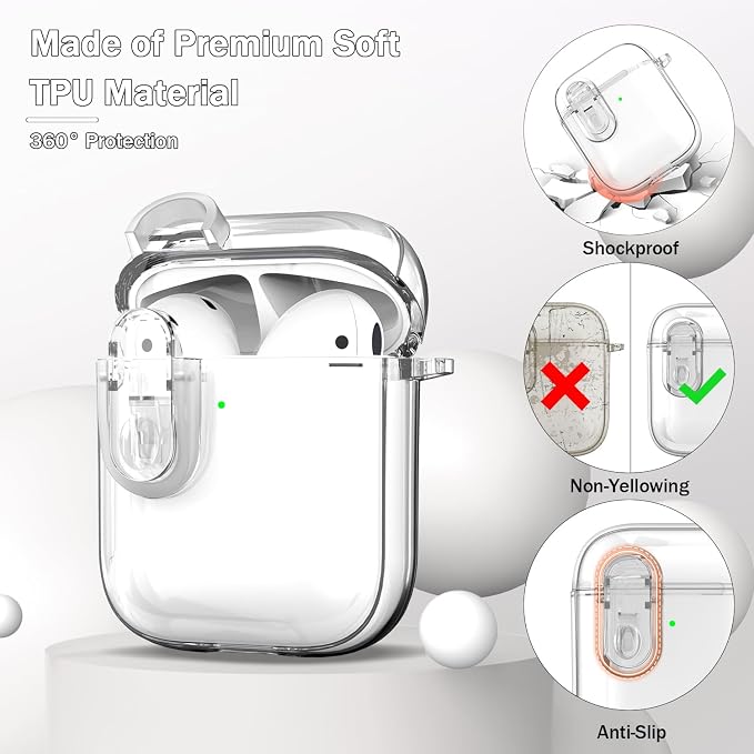 for Airpods 2nd Generation Case Cover with Secure Lock, Clear Soft TPU Transparent Military Grade Shockproof Protective Case with Cleaning Pen for Apple Airpods 2nd 2019, Clear White - Image 5