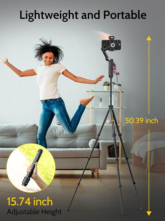 AOCHUAN 3-Axis Gimbal Stabilizer for iPhone & Android w/RGB Light, Handheld Phone Gimbal for Video Recording w/AI Tracking,1/4 Thread, Extendable Tripod, Padded Carry Bag(Smart X Complete Combo1) - Image 7