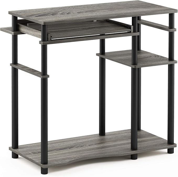 Furinno Abbott Computer Desk with Bookshelf, French Oak Grey/Black - Image 6