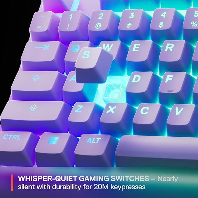 SteelSeries Apex 3 TKL Lavender RGB Gaming Keyboard — Tenkeyless Compact Form Factor — 8-Zone RGB Illumination — Water and Dust Resistant — Whisper-Quiet Gaming Switch - Image 7