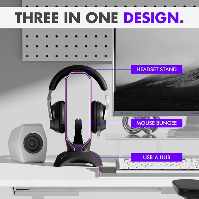 Tilted Nation Gaming Headset Stand | RGB Headphone Stand for Desk with Mouse Bungee and USB Hub (Cool and Clean Setup) Gaming Headset Holder - Perfect Gamer Gift Accessory - Image 2