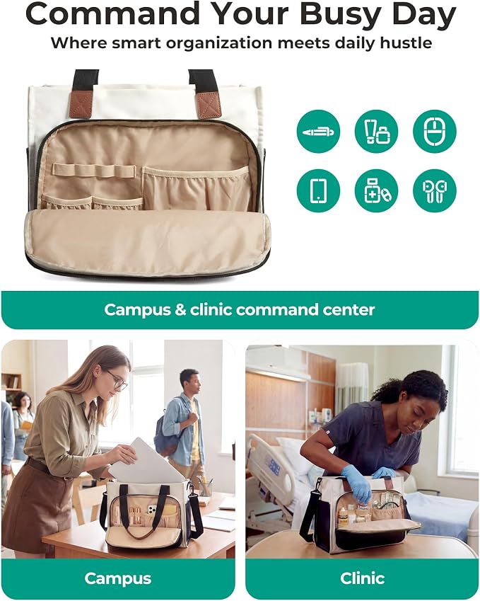 BAGSMART Small Tote Bag for Women, 13'' Laptop Canvas Work Bag with Zipper | 30oz/40oz Tumble & 11 Pockets Travel Tote, Teachers/Nurses, Lightweight Canvas or Water-Resistant Puffer Taslon Crossbody Bag - Image 5