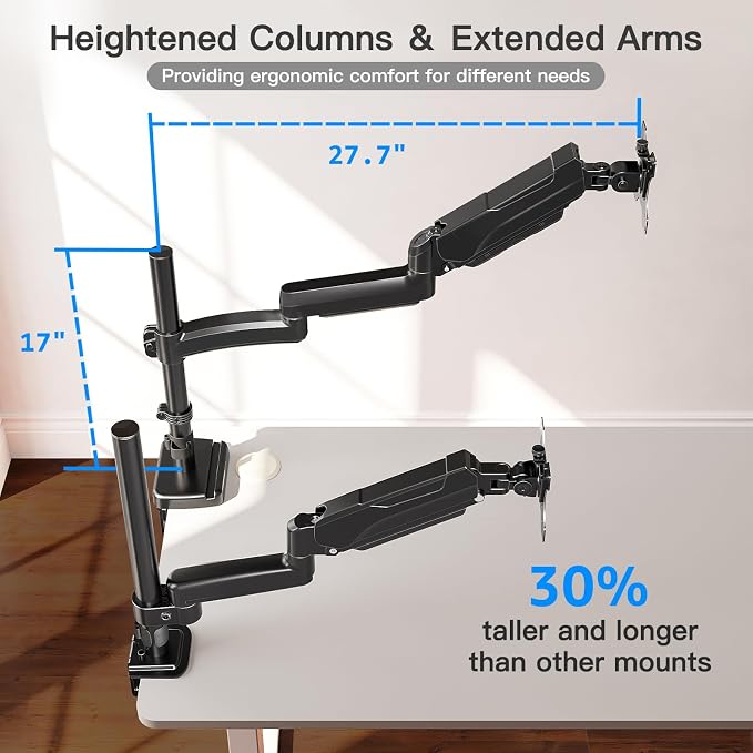 Extra Long Arm Monitor Mount, Fits Max 32" Hold up to 19.8lbs | Single Long Arm Computer Desk Mount, Extra Long Adjustable Stand, Tall Arm with Tilt, Swivel, Rotation, VESA 75/100mm - Image 2
