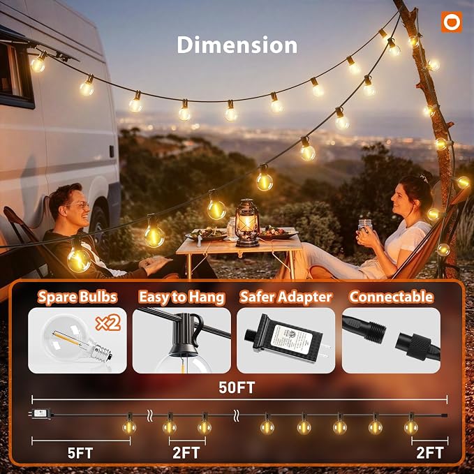 addlon Outdoor String Lights 50FT G40 with Remote 27 LED Shatterproof Bulbs | Dimmable Patio Globe Lights Waterproof, Hanging Outside Lighting for Backyard, Garden, Deck, Balcony, Porch, Café, Decor - Image 5