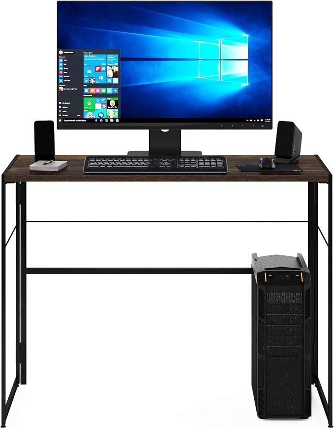 Furinno Riau No Tool/No Assembly/Folding Metal Frame Computer Desk, Rustic Oak/Black, 39 Inch - Image 4