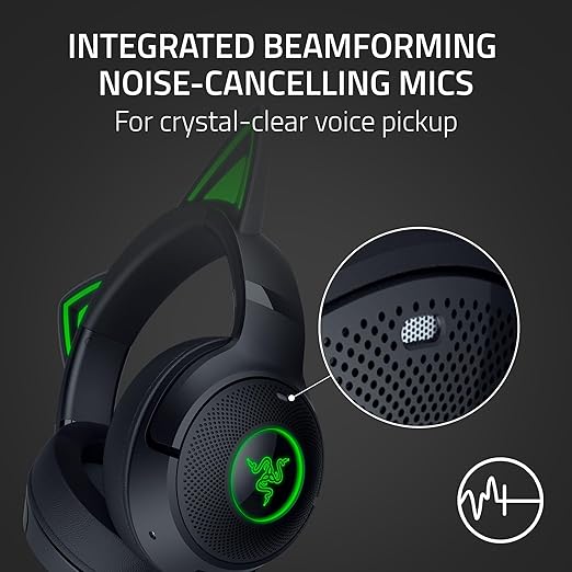 Razer Kraken Kitty V2 BT Wireless RGB Headset, Black | Chroma RGB Kitty Ears & Earcups, Bluetooth 5.2, 40 mm Drivers, Noise-cancelling Mics, Lightweight, USB-C, 40 Hr Battery - Image 5