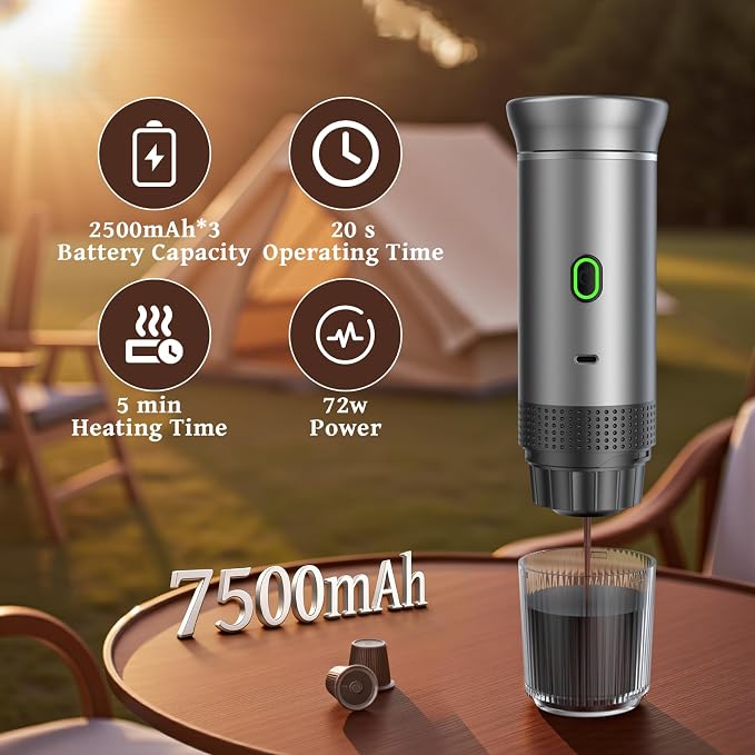 Portable Coffee Maker Espresso Machine, Travel Espresso Maker, Cafetera Portatil Expreso with Small Tea Cup, Compatible with Ground Coffee & NS Capsule for RV,Car, Hiking, Camping Office - Image 2