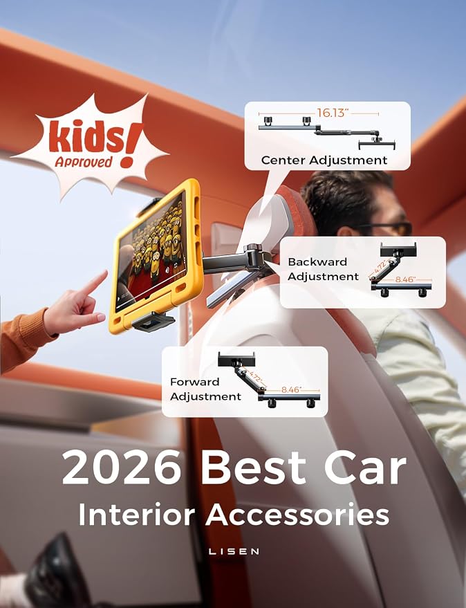 LISEN for iPad Holder Car Tablet Mount, Road Trip Essentials Toddler Kids Travel Gifts, Car Accessories for Women Interior Organizer Mens Truck 3in1 Tablet Holder for Car Camping Back Seat Headrest - Image 6