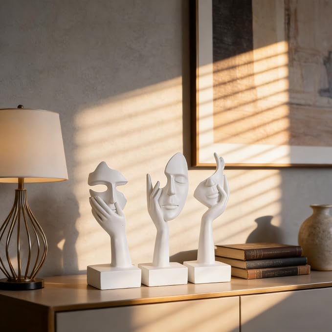 3 Pcs Thinker Large Statue Set - White Art Abstract Home Accent Figurines for Living Room, Bedroom, Shelves, Office Desktop, Coffee Table Decor, Gift for Women (3 Pcs White, 9") - Image 8