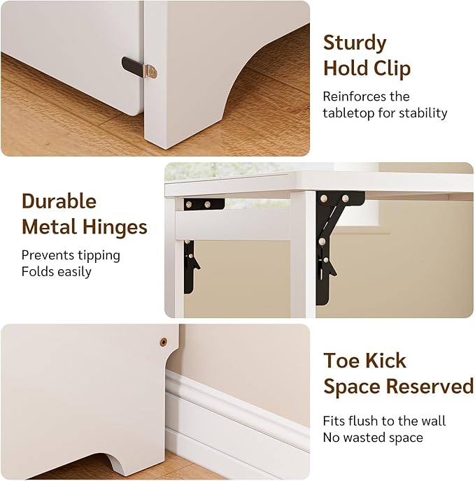 Bamboo Folding Desk with Storage, Foldable Desk for Small Spaces, White | Space-Saving Computer Desk with Storage, Compact Size, Writing Study Table for Home Office, Bedroom, Dorm, Apartment - Image 5