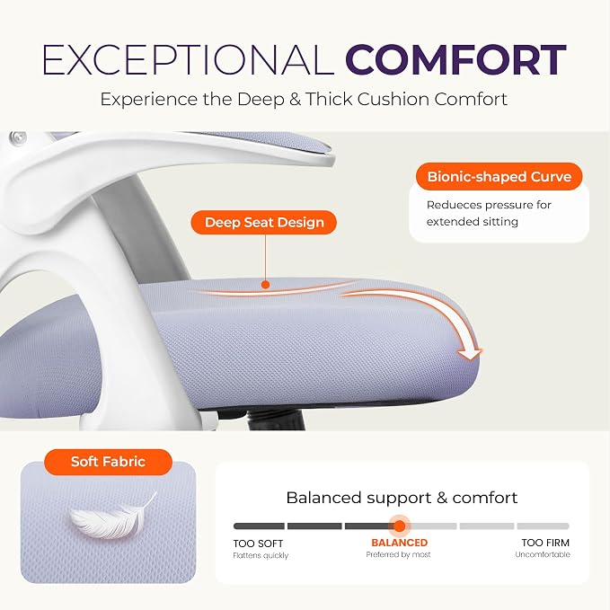 NEO CHAIR Office Desk Gaming Ergonomic Computer Chair with Lumbar Back Support Adjustable Height Swivel Rolling Wheels Flip-up Arms Mesh Chair for Home Vanity (Purple) | Lumbar Support, Height Adjustment, 360° Swivel and Rolling Base, Space-Saving Desi... - Image 4