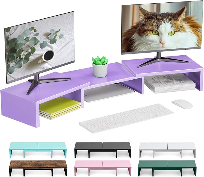 Dual Monitor Stand for Desk, Metal Monitor Riser, Purple Office Supplies Desk Accessories (Purple) by OUTIOE