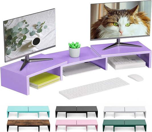 Dual Monitor Stand for Desk, Metal Monitor Riser, Purple Office Supplies Desk Accessories (Purple) by OUTIOE