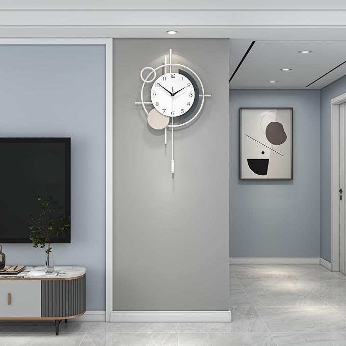 Decorative Wall Clock Silent Battery Operated Large Modern Wall Clock for Living Room Decor White Pendulum Clock for Bedroom, Office, Kitchen, Dining Room, Farmhouse, Indoor - Image 3