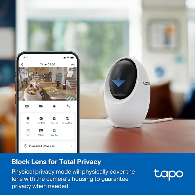 Tapo 4K Indoor Pan/Tilt Wired Security Camera - Works as a Baby Monitor, Person/Pet Detection, Facial Recognition, 360° AI Motion Tracking, Subscription-Free Local Storage or Optional Cloud, C260 - Image 9