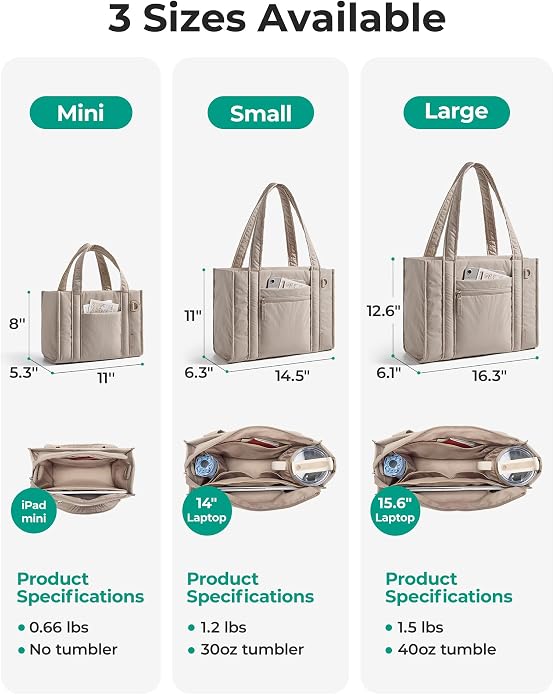 BAGSMART Boxy Tote Bag for Women, Crossbody Work Bag with Zipper | 3 Sizes Small Mini Tote Bag, Inner Tumbler Pocket Crush Bow Should Bag for Travel Work College - Image 6