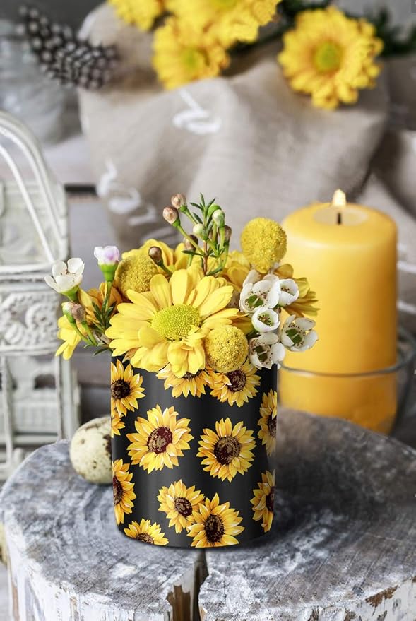 Pen Holder, Cute Pencil Holder for Desk, Makeup Brush Holder Floral Pattern, Pencil Cup for Girls Women, Durable Ceramic Desk Organizer Flower Decor for Office, Classroom, Sunflower - Image 5