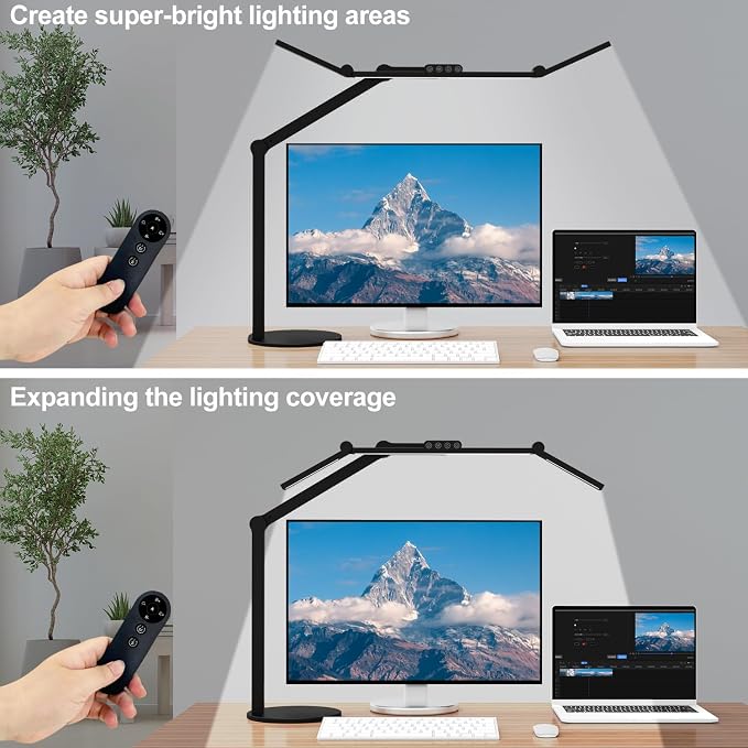 Micomlan Architect Desk Lamp with Remote Control, Adjustable Led Desk Light for Home Office with Base, 24W Bright Auto Dimming Table Light Rotatable Office Lamp with Swing Arm for Computer Cafting - Image 2