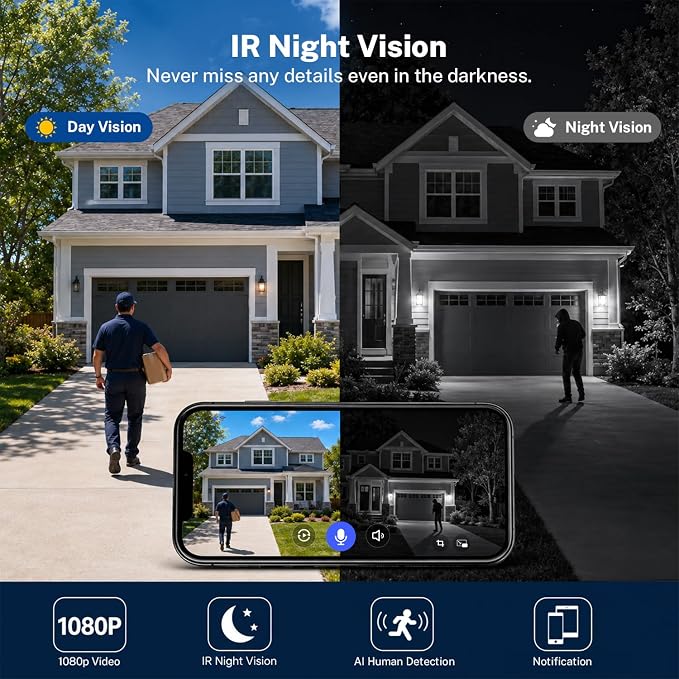 Doorbell Camera Wireless, 1080P Video Doorbell Camera Battery Powered, Security Camera with AI Human Detection, 2-Way Audio, Night Vision, Cloud Storage, 2.4G WiFi, Front Door Camera for Home Security - Image 6