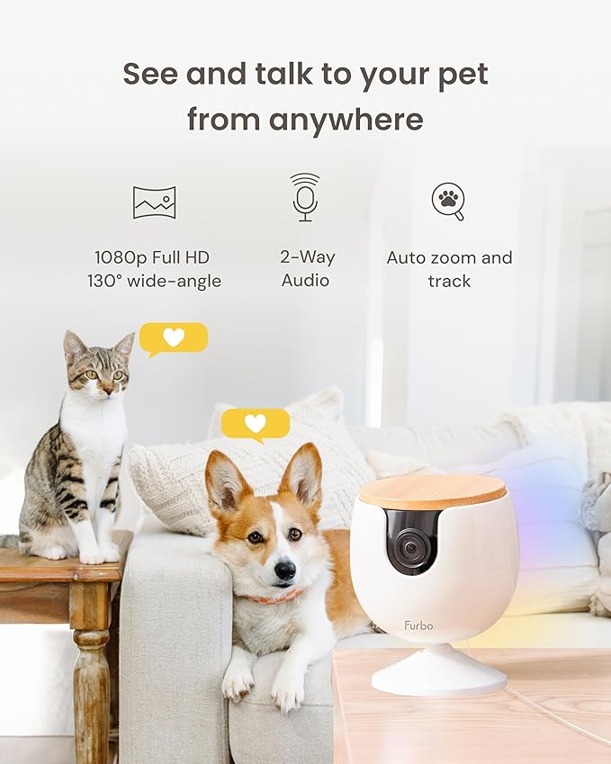 Furbo Mini Pet Camera: Basic See & Talk Features, No AI Alerts, No Subscription Required, Pet Security Cam w/Barking/Meowing Alerts, Rotating View, 2-Way Audio, Smart Home Monitoring - Image 2