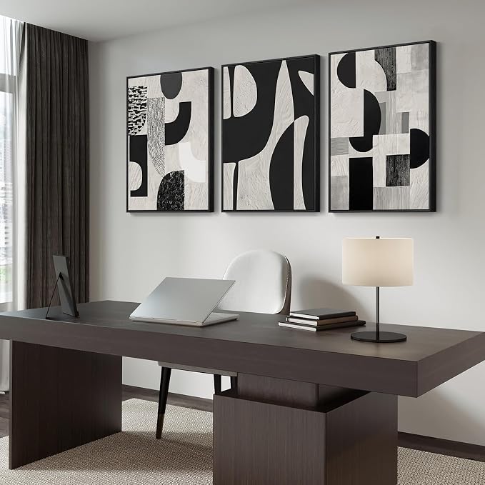 Large Framed Black and White Abstract Wall Art for Living Room, 3 Piece Modern Canvas Prints Paintings Artwork for Walls, Minimalist Geometric Pictures for Entryway Hallway Office Wall Decor 24x36 In - Image 4