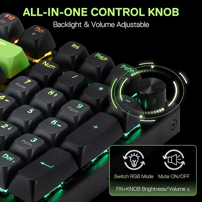 Redragon K740 Wired RGB Gaming Keyboard, Aluminum Base & Knob, 95% Layout | Rock-Solid Metal Build, Multi-Function Control Wheel, Creamy Custom Switch, Swap-Ready Socket, Fade-Resistant PBT Keycap - Image 3