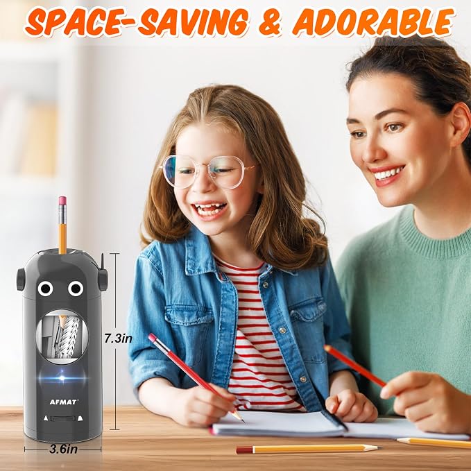 AFMAT Electric Pencil Sharpener for Colored Pencils 7-11.5mm, Fully Automatic Robot Pencil Sharpener, Auto in & Out, Rechargeable Hands-Free for Classroom/Home/Office, Battery Operated, PSX5RB, Gray - Image 6