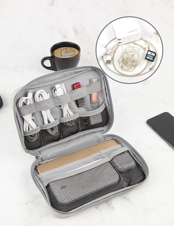 GOX Cable Organizer Pouch – Case for Chargers and Cords, Cord Organizer Travel Black, Small Cable Organizer Bag for Earbuds & Tech Accessories(BEIGE-Large) - Image 5