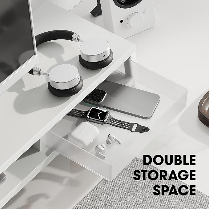 Fenge Dual Monitor Stand, Monitor Riser with Drawer, 42.5 Inch Large Computer Monitor Stand for 2 Monitors, 2 Tier Wooden Desk Shelf for Top of Desk - Image 3