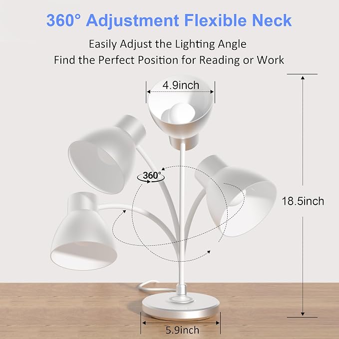 LED Desk Lamp for Home Office with Wireless Charger, Silver | 3 Color Modes Dimmable Eye-Caring Study Reading Dorm Desk Lamp, 360° Flexible Arm Table Lamp for College Dorm Room, 800 Lumen - Image 4