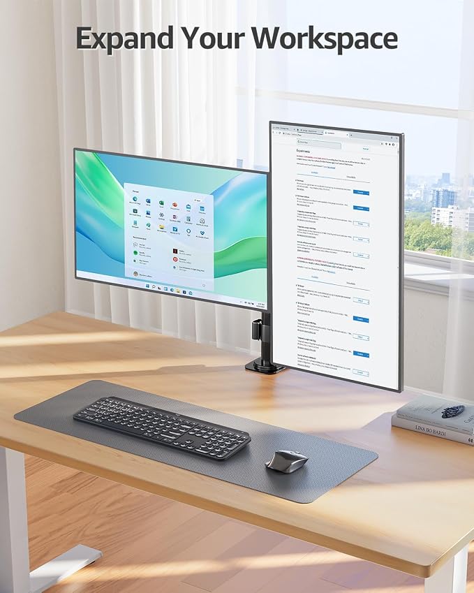MOUNTUP Dual Monitor Desk Mount, Max 32 Inch up to 17.6lbs, Fully Adjustable Dual Monitor Arm for 2 LCD Screens, Double Monitor Stand with C-Clamp and Grommet Base - Image 6
