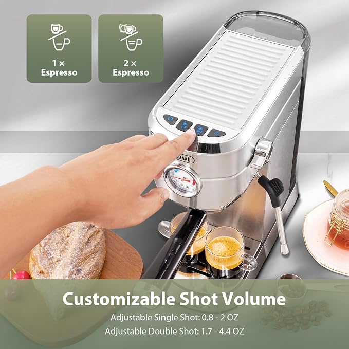 Gevi 20 Bar Compact Espresso Machine for Home,Latte、Cappuccino Coffee Maker | Removable Water Tank; Include Necessary Accessories; Can Make Americanos; Easy to Clean and Maintain; with Milk Frother; - Image 6