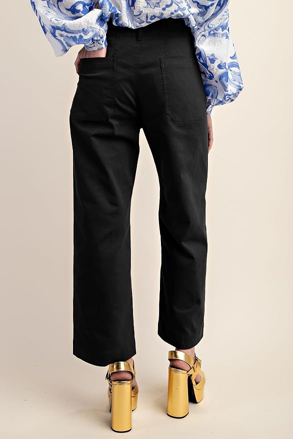 miduo Womens High Waisted Cropped Wide Leg Stretchy Straight Pants Trousers with Pockets - Image 5