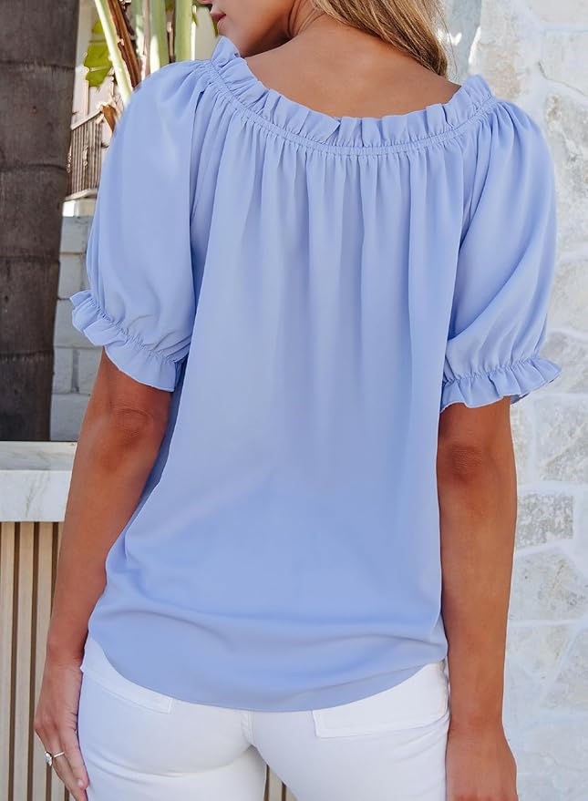EVALESS Womens Tops Off The Shoulder Blouses for Women Dressy Casual Cute Puff Sleeve T Shirts Fashion 2026 - Image 3
