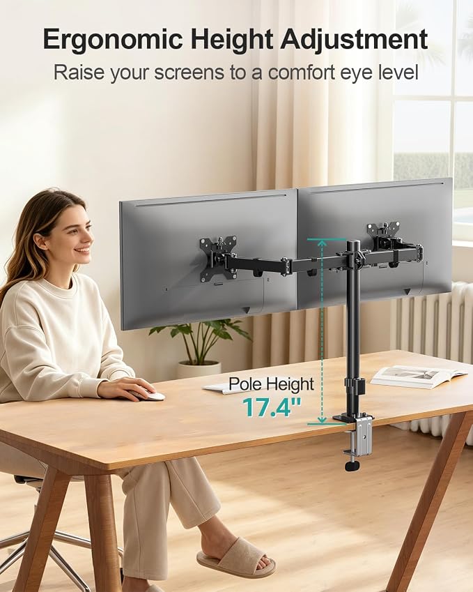 MOUNT PRO Dual Monitor Mount Fits 13-32 Inch/17.6lbs LCD Screen, Computer Monitor Desk Mount, Articulating Monitor Arm, Height Adjustable Display Stand for 2 Monitors, VESA Mount 75x75/100x100mm - Image 6