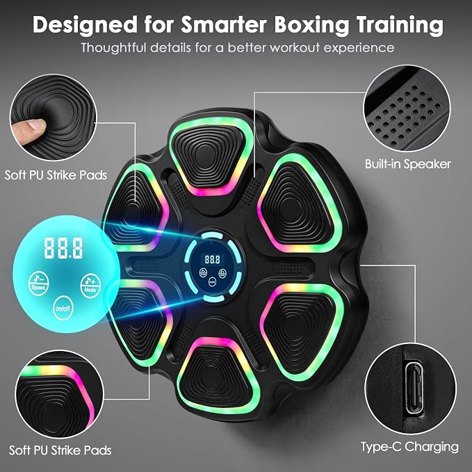 OurStarry Smart Music Boxing Machine for Adults and Kids, Wall Mounted Punching Trainer with Boxing Gloves, LED Electronic Target, 9 Modes and 9 Speeds, Home Gym Workout Equipment - Image 4