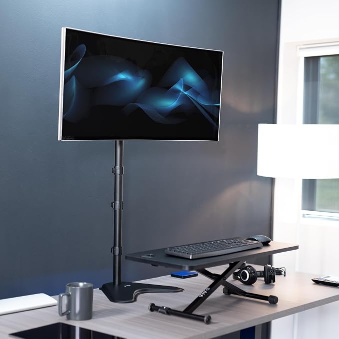VIVO Single Monitor Desk Stand for 13 to 27 inch Screens, STAND-V011H | Black, Articulating, Freestanding Adjustable Monitor Arm, Extra Tall Computer Stand for 1 Monitor, Holds 22 lbs - Image 2