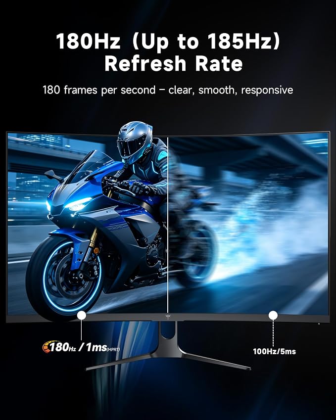 KTC 32 Inch Curved Gaming Monitor, QHD 2560x1440 180Hz Curve Monitors 1500R, Up to 185Hz, 1MS w/Adaptive Sync, 5000:1, HDMI Displayport, Tiltable, Eye Care, Vesa Mount H32S5 - Image 3