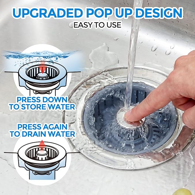 zaa 3 in 1 Kitchen Sink Drain Strainer Stopper Removable Basket Pop-Up | Kitchen Sink Accessories 1 Pack Silver Stainless - Food Catcher, Odor-Blocking Seal, Fits 3.5" Drain, Easy Clean - Image 4