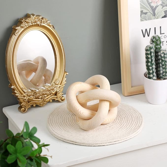 Yalikop 3 Link Wood Knot Decor Rustic Home Décor Accents Hand Carved Coffee Table Decoration, Boho Chain Link Decoration, Modern Shelf, Rustic Objects for Home Living Room Bedroom(Natural) - Image 5
