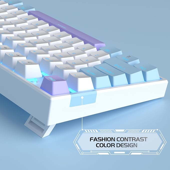 MageGee 75% Mechanical Gaming Keyboard, Red Switch, LED Blue Backlit, 87 Keys Compact TKL Wired Keyboards for Windows Laptop PC Gamer - White/Blue - Image 6