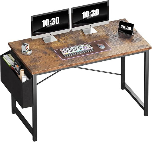 OLIXIS Computer Desk, 47 Inch Gaming Desks for Home Office Small Spaces | Writing Study Craft Work Table, Computer Workstation for Bedroom with Storage Bag, Rustic Brown by OLIXIS